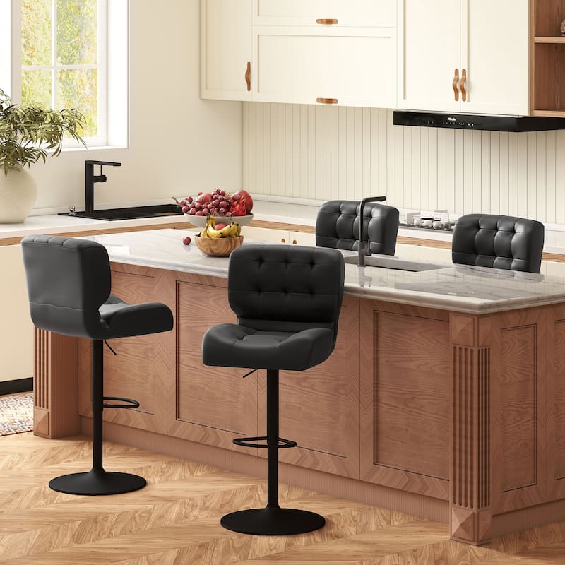 HOMCOM Set of 2 Bar Height Chairs with Adjustable Seat Height, Thick Padded Cushion and Metal Footrest for Home Bar