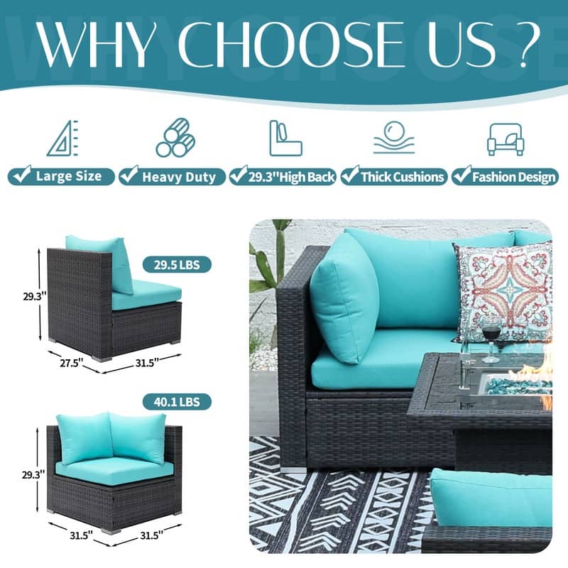 FINCATI Patio Outdoor Wicker Furniture Set Sectional Sofa with Firepit
