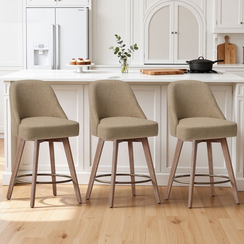 26" Upholstered Counter Height Swivel Bar Stool, Counter Stools with Solid Wood Legs - 39.37"H x 22.44"D x 21.65"W