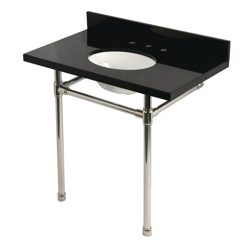Kingston Brass KVPK36K8.ST Dreyfuss 36" Rectangular Granite, Stainless - Black Granite / Polished Nickel