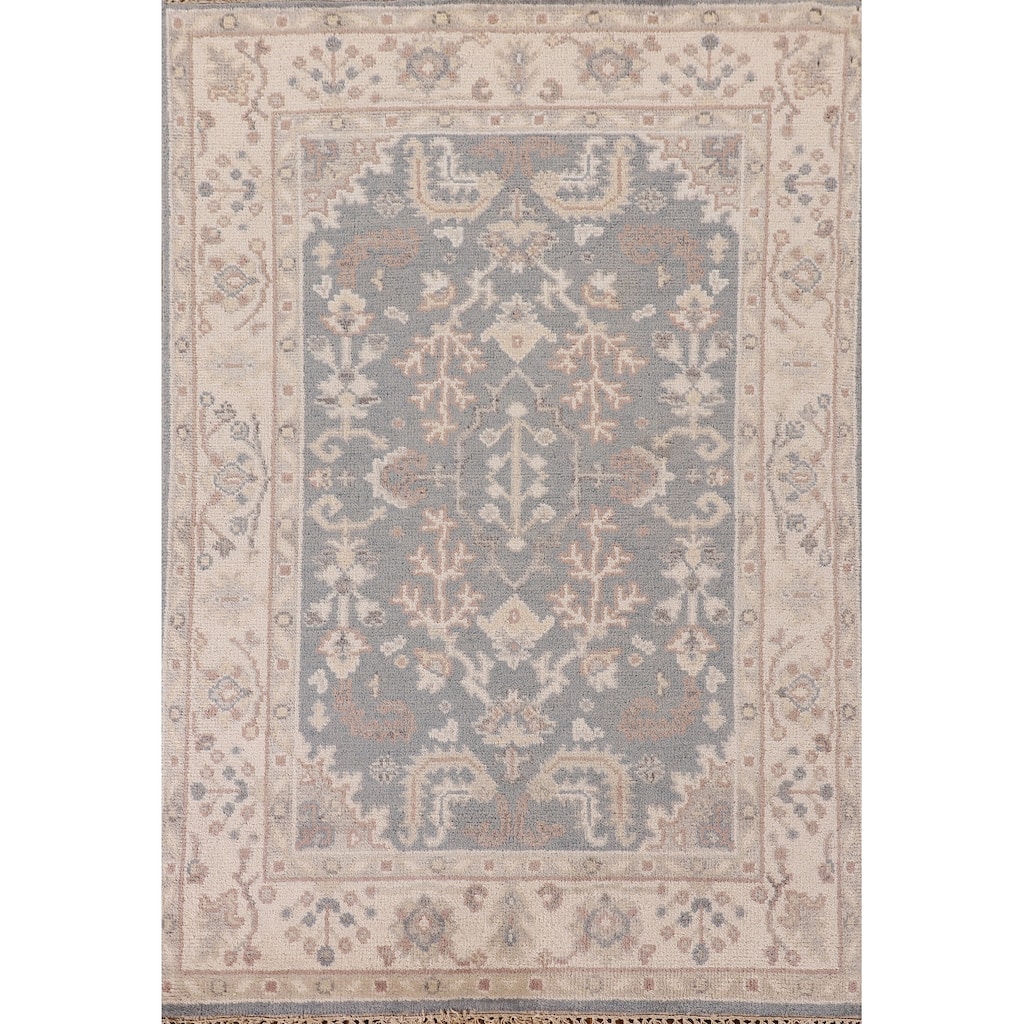 Geometric Oushak Oriental Area Rug Hand-Knotted Wool Carpet - 3'11"x 5'10"