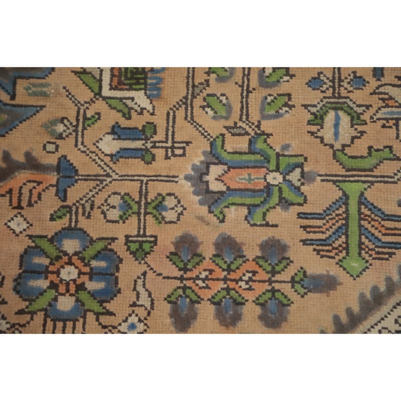 Hand Knotted Oriental 100% Wool Carpet Traditional Floral Peach Tabriz Area Rug - 11' 9'' X 8' 10''