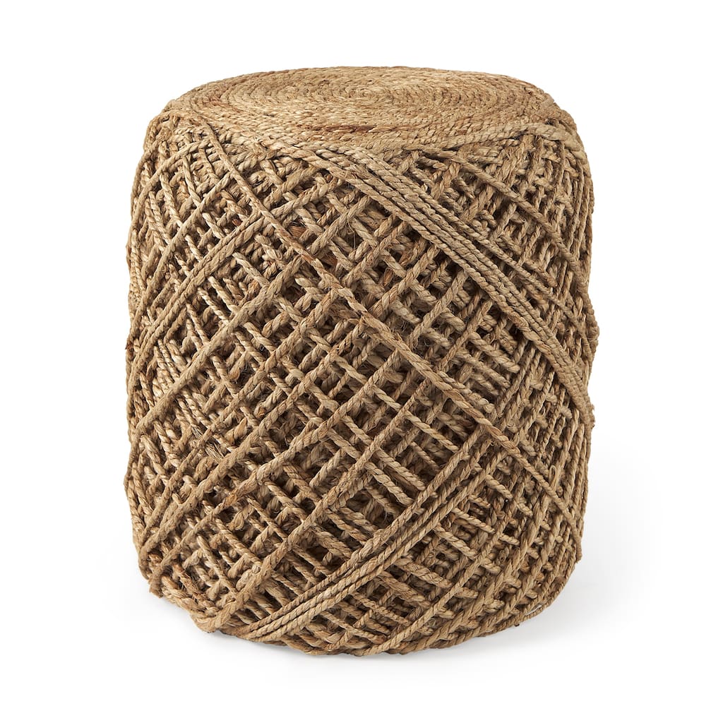 Mercana "Allium" Brown Woven Wool Round Pouf