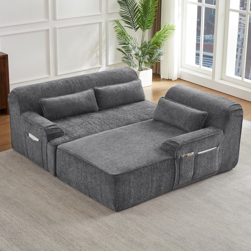 Floor Standing Chenille L-shape Chaise Sectional Sofa with Side Pocket