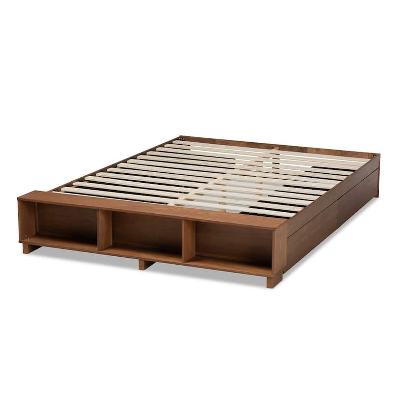 Carbon Loft Dehaney Modern Rustic Ash Walnut Brown Wood Platform Bed with Shelves