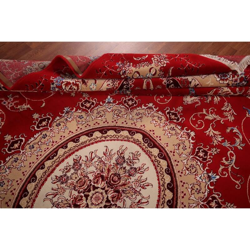Traditional Kashan Turkish Rug Machine Made Red Oriental Carpet - 9'9" x 13'4"