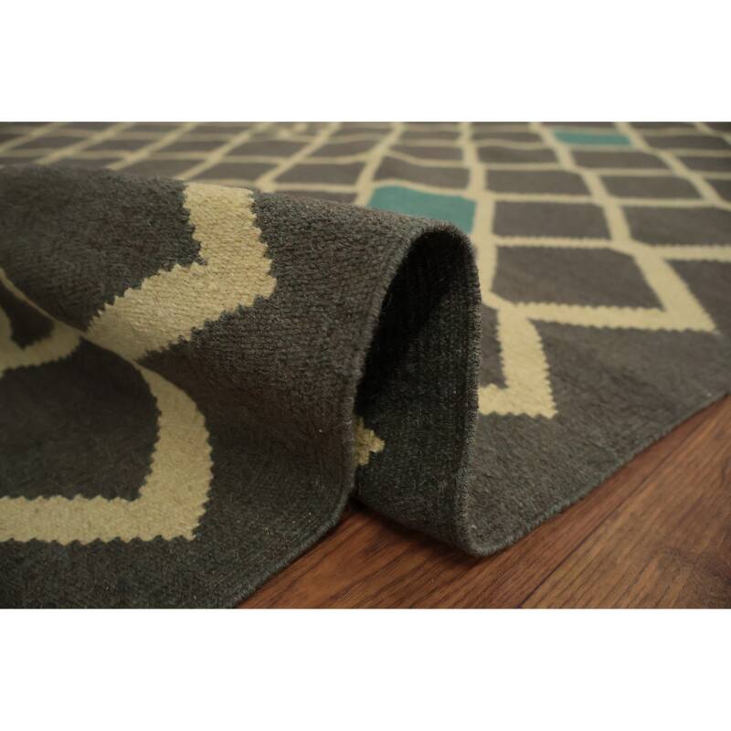 Hand Woven Oriental 100% Wool Carpet Southwestern Tribal Greys & Charcoal Kilim Area Rug - 12' 1'' X 8' 8''