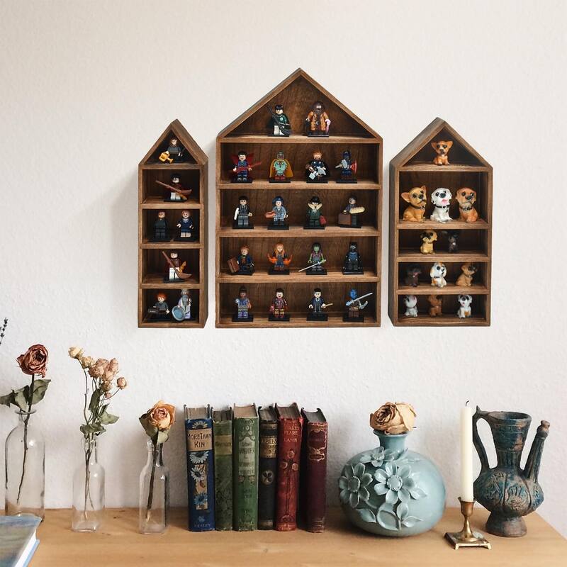 3 Pcs Set House-Shaped Shelf Wooden Shadow Cubby Box Display Shelf