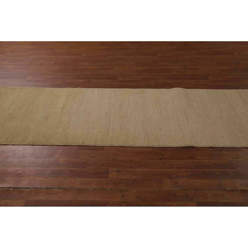 Modern Gabbeh Runner Rug Hand-Knotted Beige Wool Carpet - 2'9"x 9'6"
