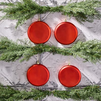 150mm Shatterproof Plastic Matt Round Disk Ornament Set of 4