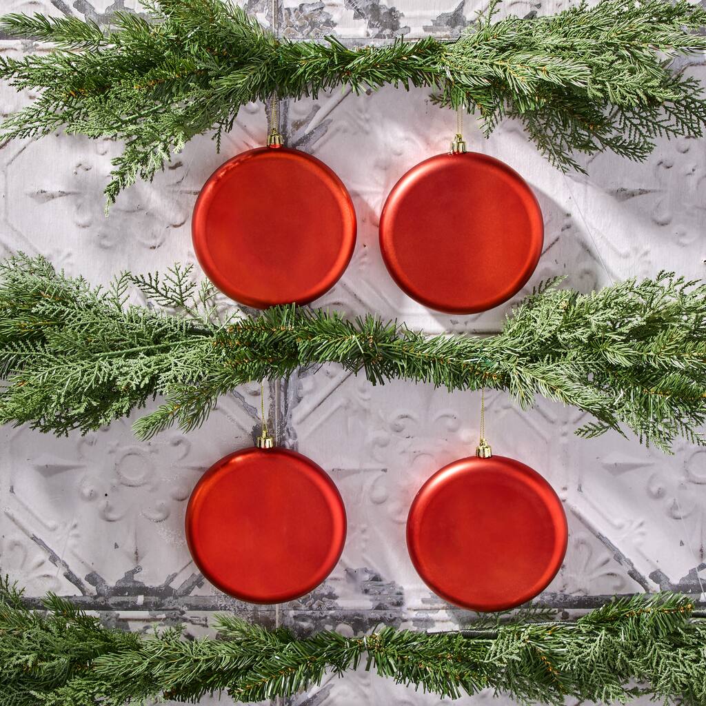 150mm Shatterproof Plastic Matt Round Disk Ornament Set of 4