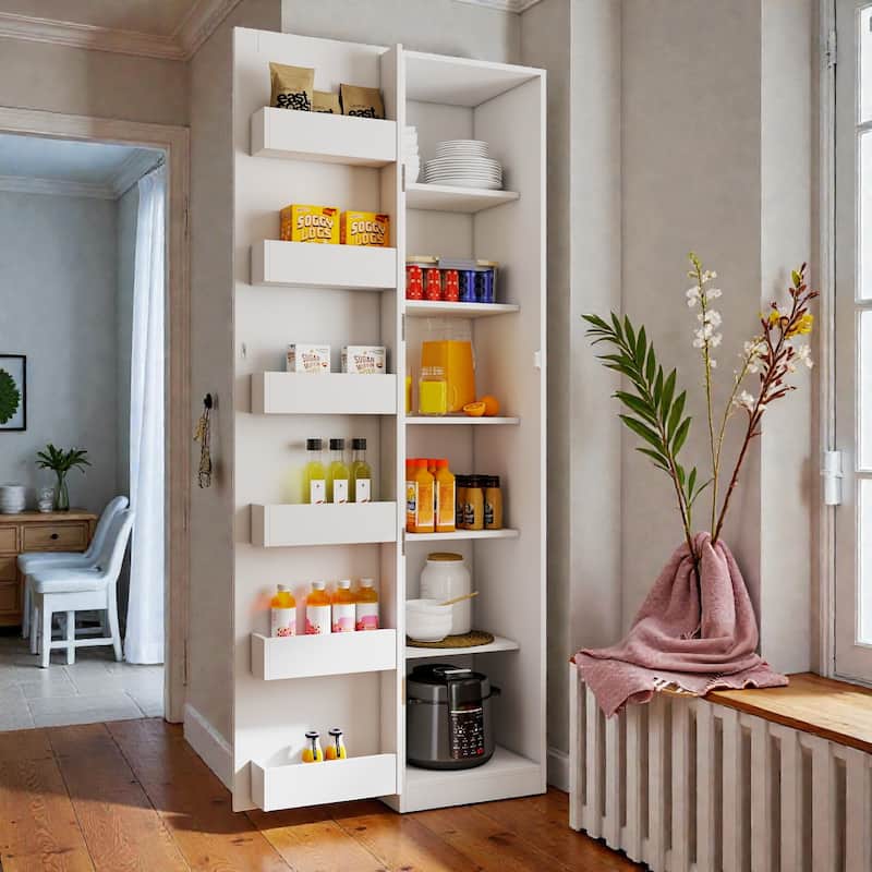 White Kitchen Pantry Cabinet with Doors and Shelves, Freestanding Storage Cupboard for Kitchen Living Room - White