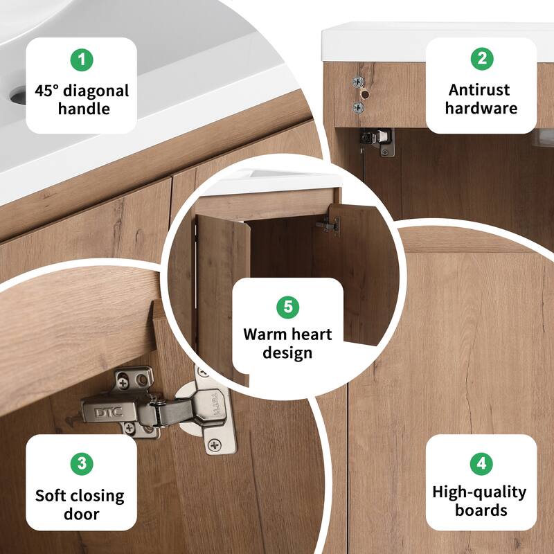 BNK 24''/36''/72'' Bathroom Vanity With Sink, Floating Bathroom Vanity with Soft Close Doors and Shelf