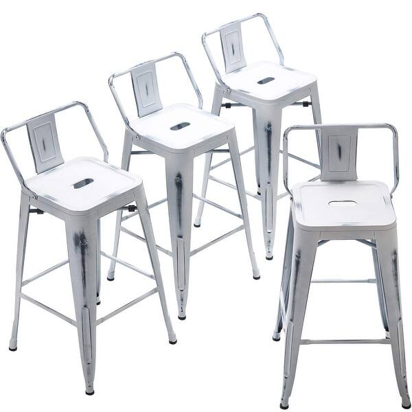Metal Bar Stools Set of 4,Bar Stool with Low Back for Indoor/Outdoor
