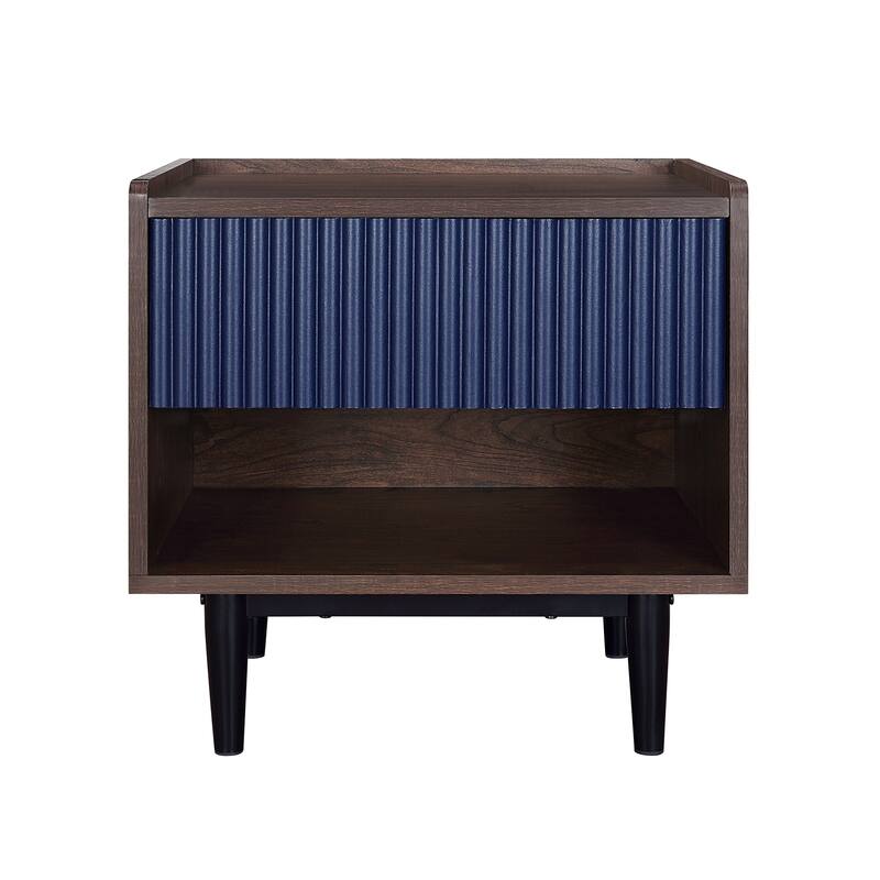 20-inch Fluted Nightstand in Navy Blue with Iron Metal Feet - Navy Blue