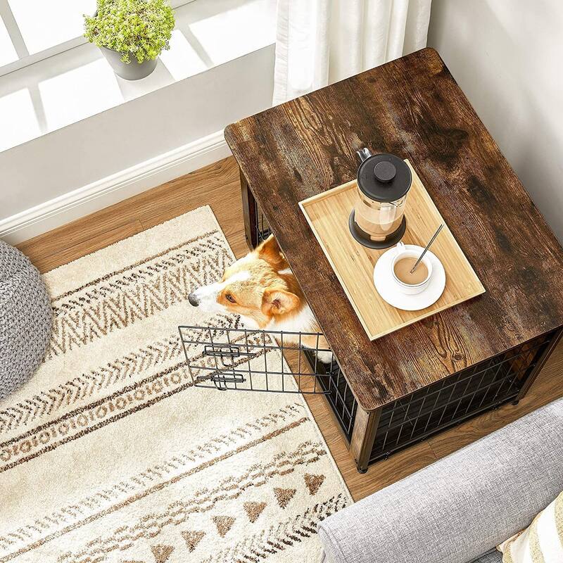 Wooden Dog Crate with Removable Tray, Indoor Pet Crate End Table
