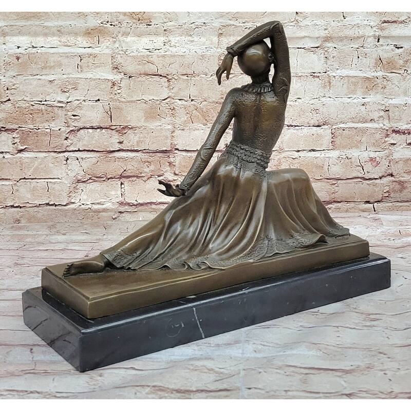 Art Deco Dancer Girl W/ Long Skirt In Graceful Pose - Bronze Sculpture By Chiparus
