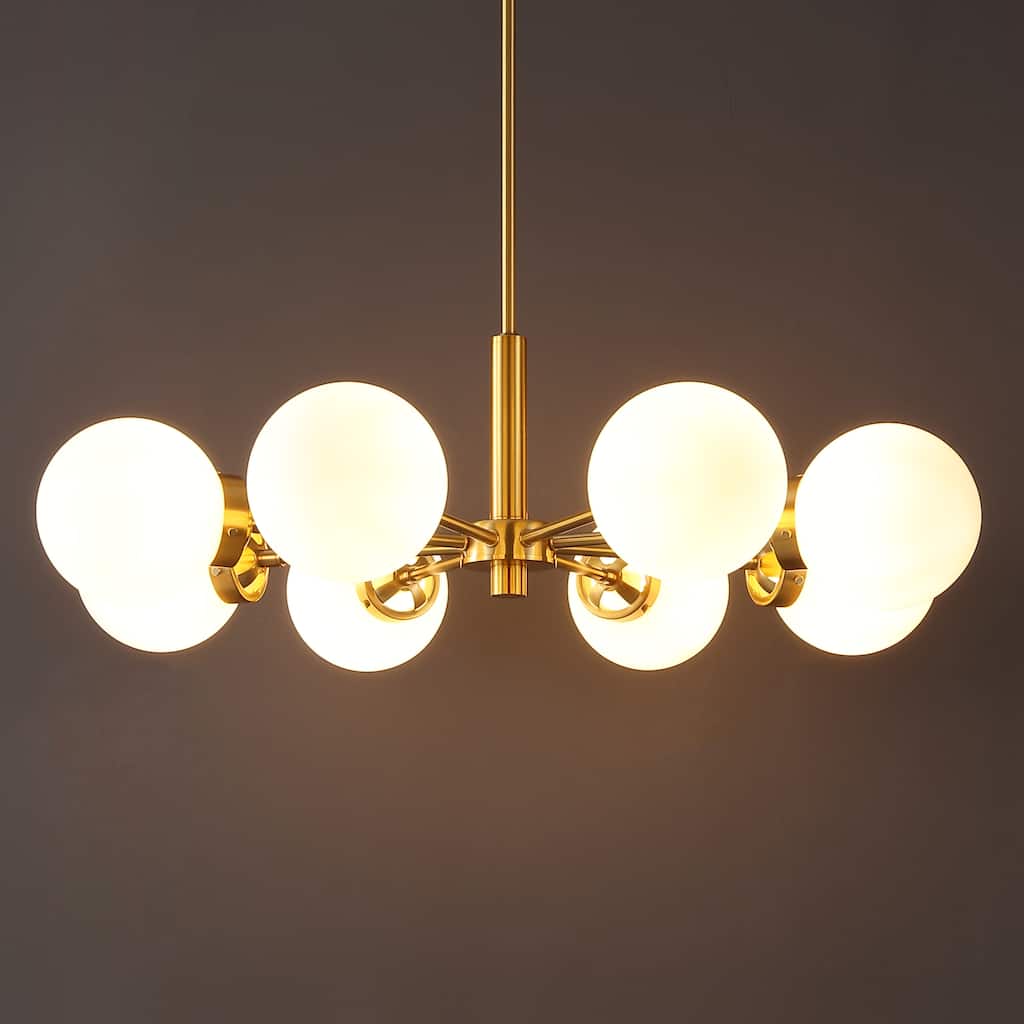 SAFAVIEH Lighting Madeleine 8 Light 32" Chandelier - 32" x 32" x 19-49"- withD/H - Gold/White