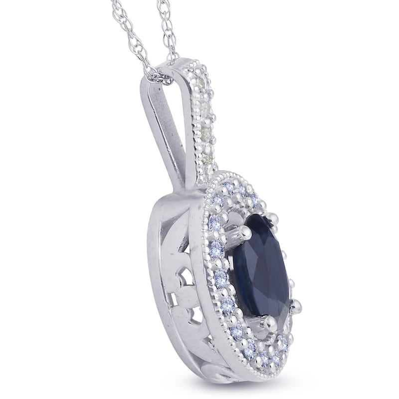 Oval Blue Sapphire Diamond Solitaire Pendant White Gold