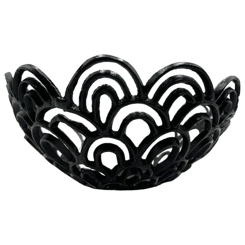 Decorative Handmade Aluminum Peacock Feather Flower Bowl in Black