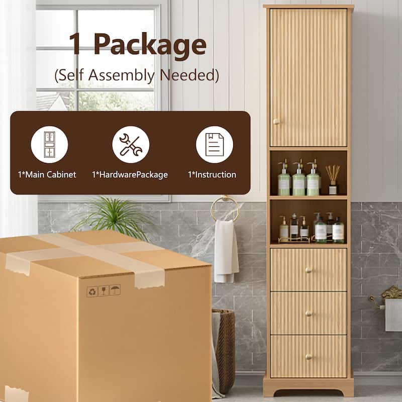 GDFStudio - Nazir 67.7"H Traditional Freestanding Bathroom Storage Cabinet with Soft-Close Glide Drawers & Adjustable Shelf