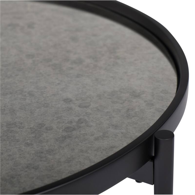 Studio Designs Home Black Metal and Mirror Estrade Modern End Table 22" Round Reversible Top