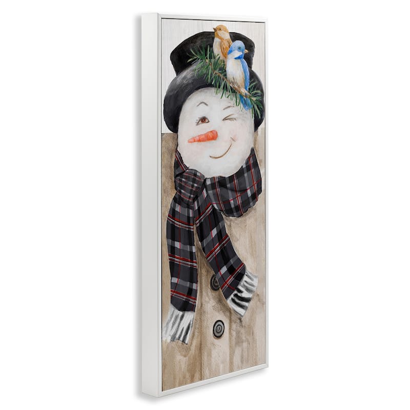 Stupell Snowman Wink Winter Birds Rustic Plaid Scarf Framed Wall Art - Multi-Color