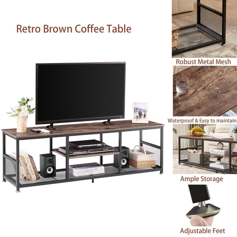 VECELO Industrial TV Stand for Televisions up to 80 Inch,70" Entertainment Center with Open Storage Shelves,Console Table