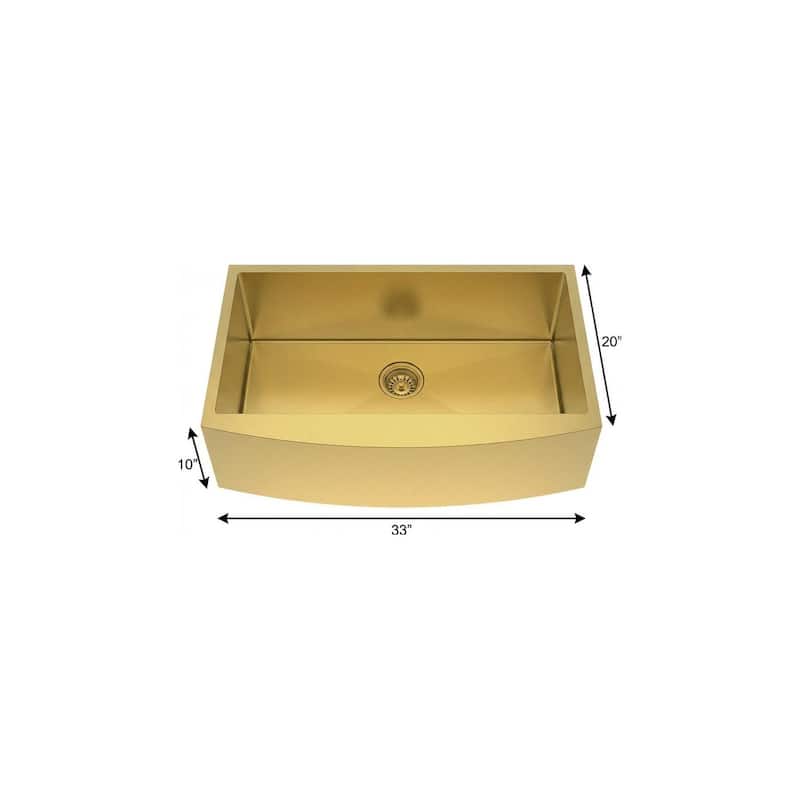 HomeRoots 10" X 33" Gold Stainless Steel Undermount Kitchen Sink - 33.00 in. x 10.00 in. x 20.00 in.