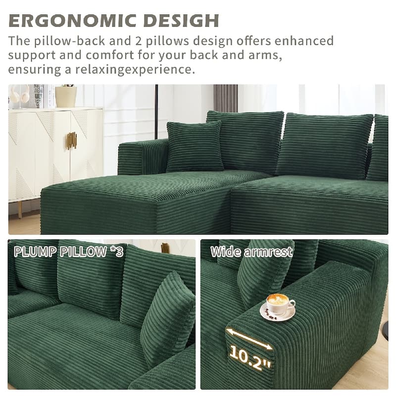 L-Shape 3-Seat Modular Sofa Memory Foam Sectional Couches with Oversized Chaise