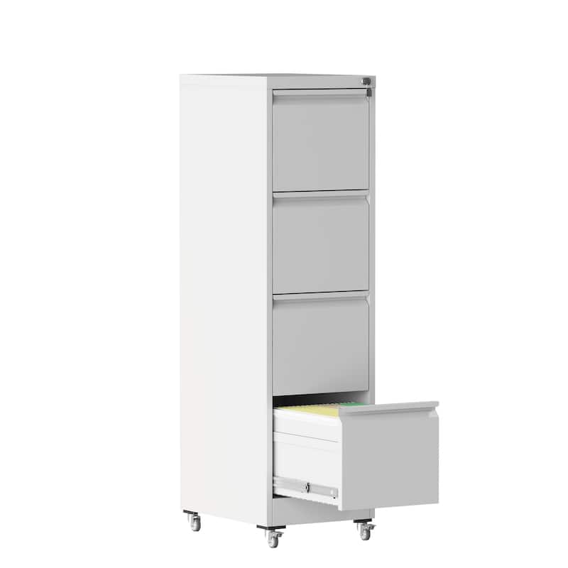 4 Drawer Metal Locking Vertical File Cabinet on Wheels - Heavy-Duty Lockable Cabinet for Home & Office, 17.71"D*15.16"W*52.28"H