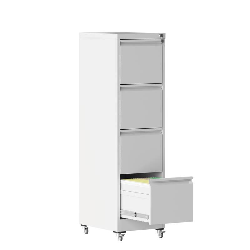 Metal Lockable File Cabinet with 4 Drawer and Wheels for Home Office