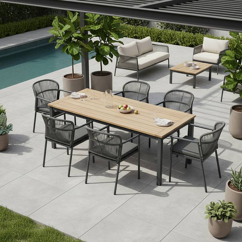 Set of 2 Bina Grey Outdoor Dining Chair with Hand-Woven Synthetic Rattan Back