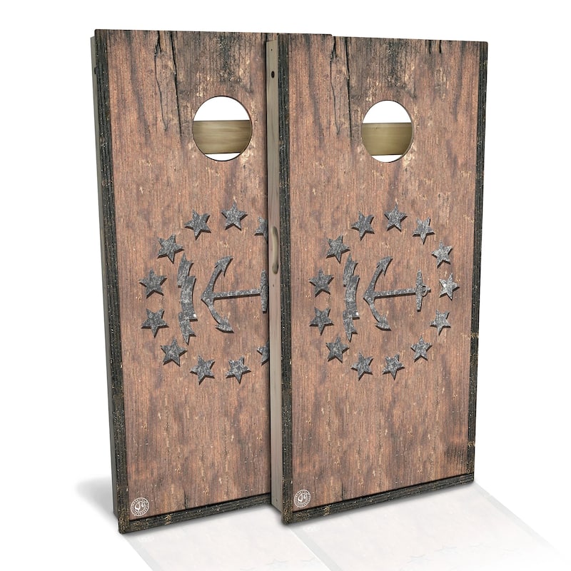 Rhode Island Flag Vintage Outdoor Cornhole Board Set - Premium 2x4 - NO Accessories