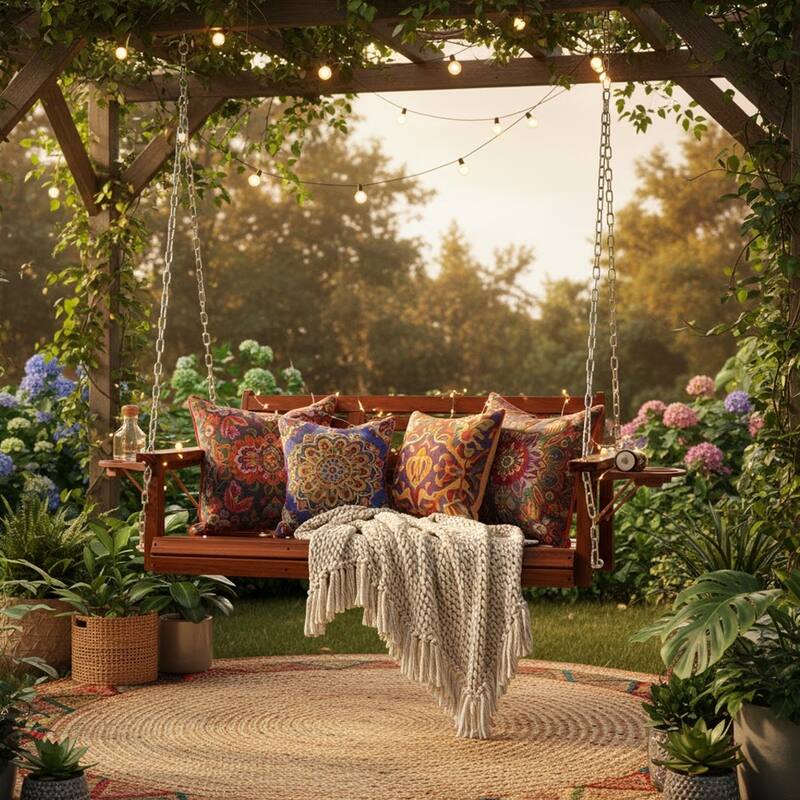 2 or 3-person Wood Porch Swing Heavy Duty with Foldable Tray