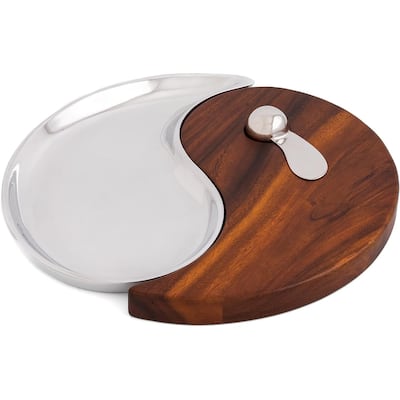 Nambe Yin Yang Cheese Board with Spreader - 13" x 13" x 1"