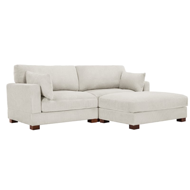 85in.W Corduroy Modular 3-Piece L-Shaped Sectional Sofa with Ottoman