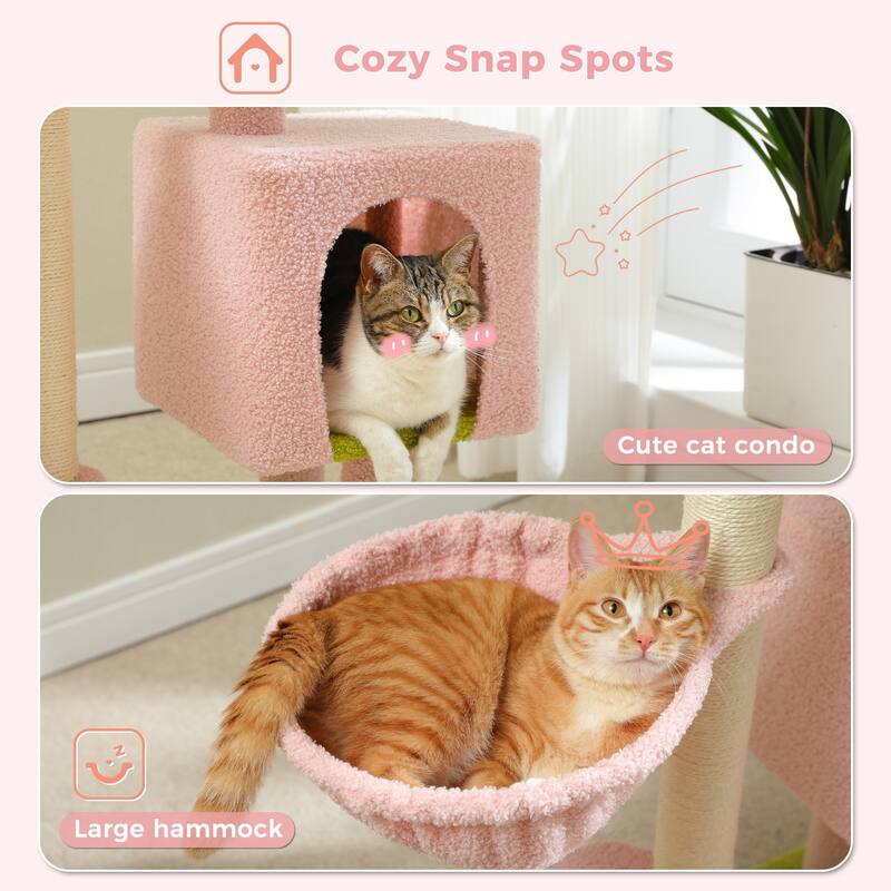 Cat Tree Tower w/Sisal Scratching Post, Condo, Large Top Perch, Hammock & 2 Dangling Balls