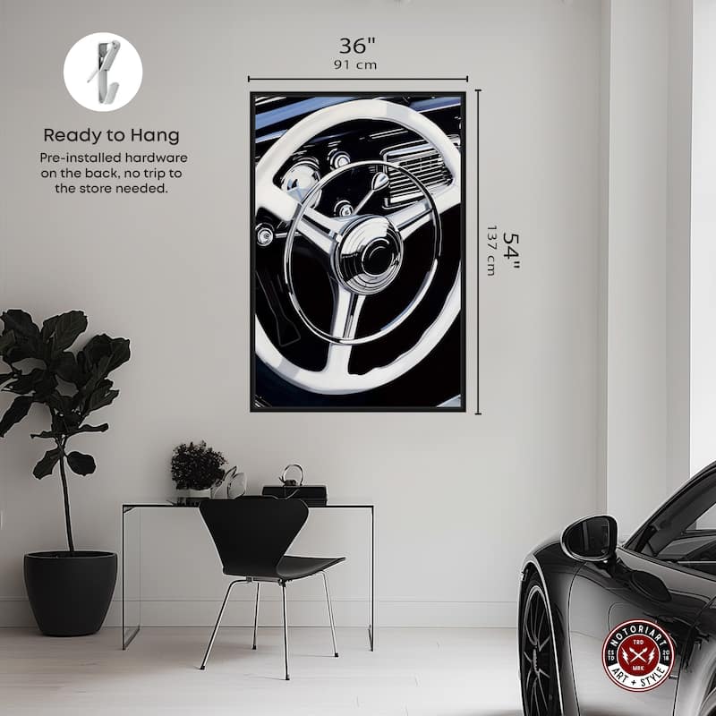 Notoriart Classy Steering Wheel Framed Car 1 Piece Canvas Wall Art