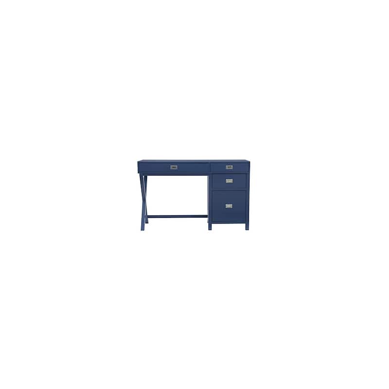 Storage Desk - Navy Blue 48" Desk with File Cabinet - Campaign Style Office Desk