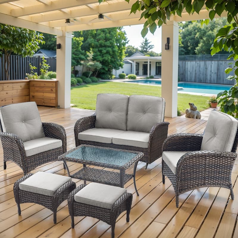 Rattan Outdoor Glider Sofa Chair with Ottomans - Brown - Beige
