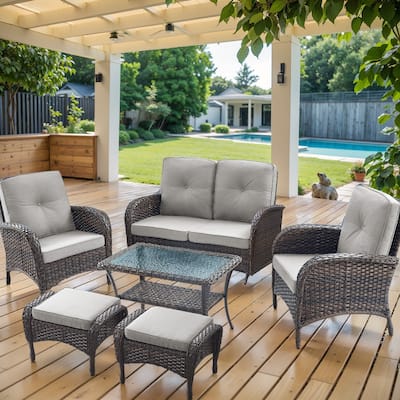 Rattan Outdoor Glider Sofa Chair with Ottomans