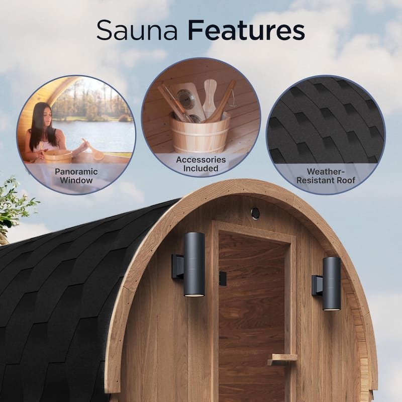 ALEKO Outdoor 8 person Red Cedar Wood Dry Wet Barrel Sauna with Heater and Roof