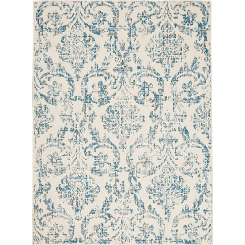 Nourison Jane Farmhouse Vintage Indoor only Damask Area Rug - 6' x 9' - Ivory/Blue