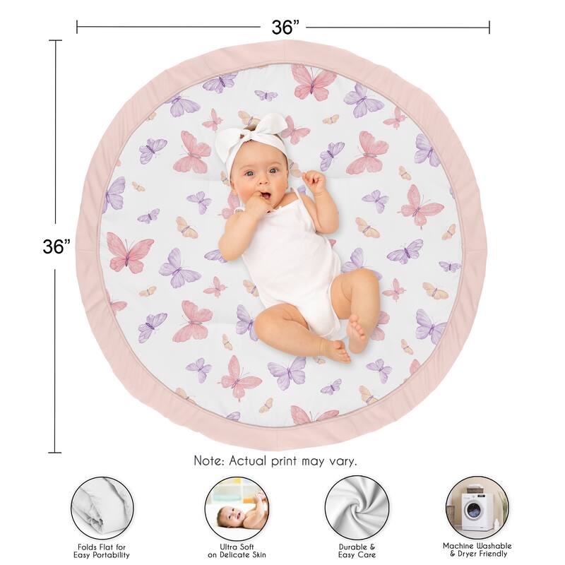 Sweet Jojo Designs Pink and Purple Shabby Chic Butterfly Girl Baby Tummy Time Playmat - Colorful Butterflies Pastel Watercolor