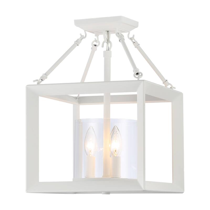 Golden Lighting Smyth 3-light 17"H Semi-Flush Mount in Natural White and Clear Glass - Natural White - 3-Light Semi-flush