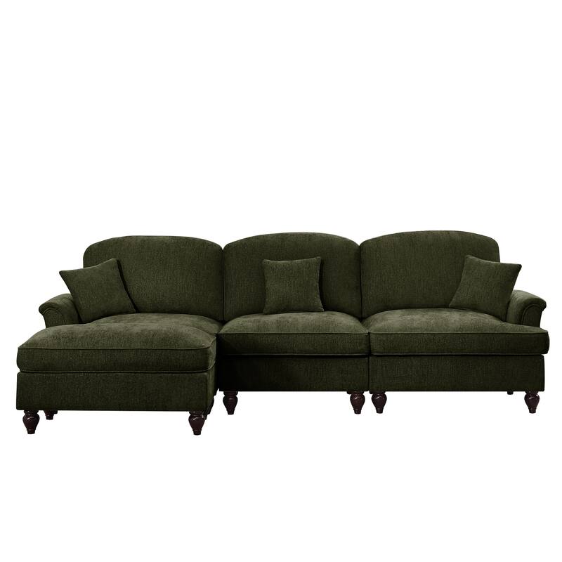GDFStudio - Mid Century Chenille L-Shaped 3-Seater 107.1" Modular Sectional Sofa with Ottoman