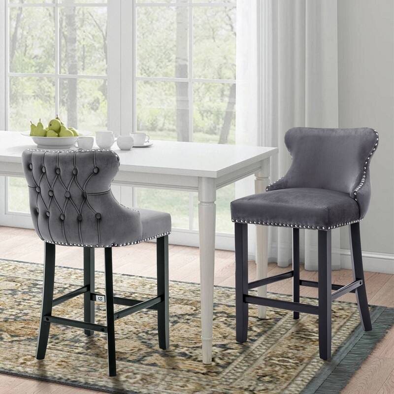 Button Tufted Velvet Wing-Back Barstools Set of 2