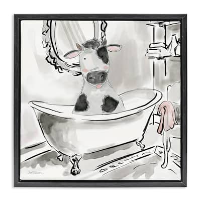 Stupell Minimal Bathtub Cow Framed Floater Canvas Wall Art Design By Carol Robinson