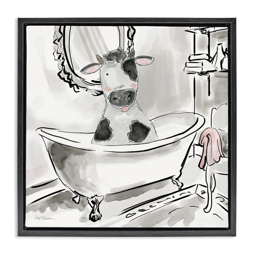 Stupell Minimal Bathtub Cow Framed Floater Canvas Wall Art Design By Carol Robinson